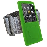iGadgitz Green Silicone Skin Case Cover & Sports Gym Jogging Armband for Sony Walkman NWZ-E450 Series + Screen Protector (NWZ-E450, NWZ-E453, NWZ-E454, NWZ-E455)