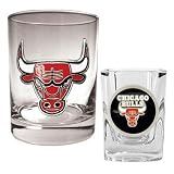 NBA Chicago Bulls Rocks Glass & Square Shot Glass Set - Primary Logo