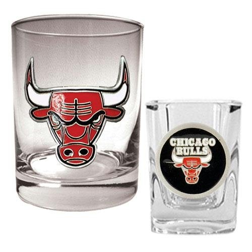 NBA Chicago Bulls Rocks Glass & Square Shot Glass Set - Primary Logo