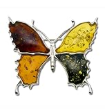 Sterling Silver Multicolor Amber Brooch - Silver Amber Butterfly Brooch