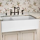 40 Italian Fireclay Offset Double Bowl Farmhouse Kitchen Sink - White