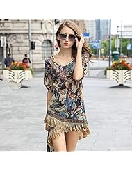 Floral Print Polyester  Elbow Length Sleeves Fit-and-Flare Sweater  Dress With a Bow(s)