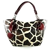 Burgundy Large Vicky Giraffe Print Faux Leather Satchel Bag Handbag Purse