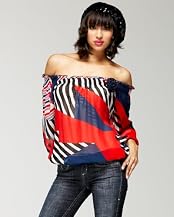 Red White & Graphic Smocked Top