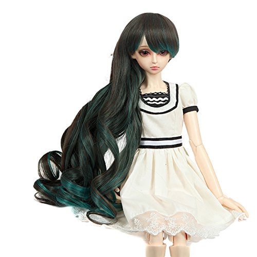 9-10 inch (22-24cm) 1/3 BJD/SD Doll Wig Amazing Gradient Color Long Curly Hair (Brown Green)
