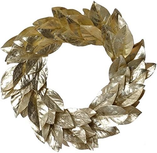 Holliday Foliage, Christmas Decor, Qty 1pc, 24"metallic Magnolia Leaf Wreth - Gold