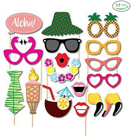 TPARTYCOM Aloha Hawaii Tropical - Photo Booth Props Kit for Summer Party Wedding Birthday - 20 Count