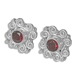 Sterling Silver Faceted Garnet Post Earrings by Sajen