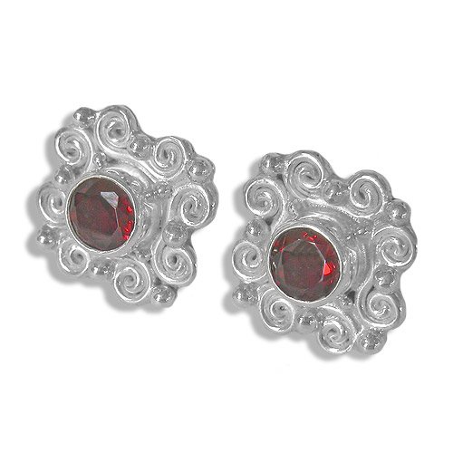 Sterling Silver Faceted Garnet Post Earrings by Sajen
