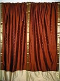 IMAGE OF 2 Redbrown Beige Art Silk Sari Curtains Drapes Panels Indian Decor 96