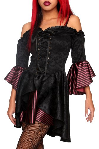 Lip Service Black Stripe Lace-Up Ruffle Sleeve Dress