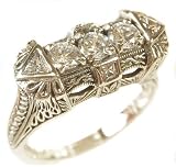 Art Deco Style Sterling Silver Filigree Cubic Zirconia Ring (sz7)