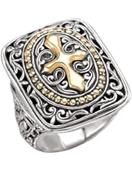 925 Silver Rectangular Celtic-Design Cross Ring with 18k Gold Accents- Sizes 6-8