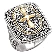 925 Silver Rectangular Celtic-Design Cross Ring with 18k Gold Accents- Sizes 6-8