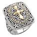 925 Silver Rectangular Celtic-Design Cross Ring with 18k Gold Accents- Sizes 6-8