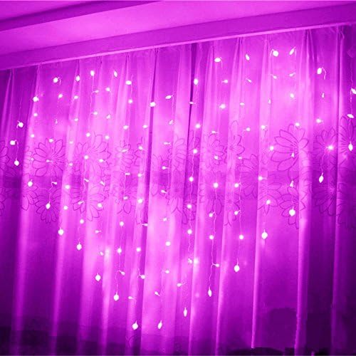 Yeahplus 124 LED 1.5m x 1.2m 8 Modes Heart Shape LED Windows Curtain Light,Waterproof String Fairy Light for Bedroom Party Christmas Wedding Curtain Festival (Pink)