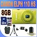 Canon PowerShot ELPH 110 HS 16.1 MP CMOS Digital Camera (Green) W/8GB SDHC Memory + USB Card Reader + Shock Proof Case w/Strap + Mini Tripod + Accessory Saver Bundle!