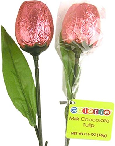 Bright Pink Foil Sweetheart Semi-Solid Chocolate Tulip - One Tulip Bouquet (11" Long)