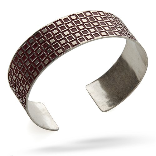 Sterling Silver Cuff Bracelet with Geometric Red Squares #0514R SB OB