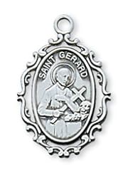 Solid .925 Sterling Silver St. Saint Gerard Comes With 18" Chain In Gift Box Patron St. Saint Medal Pendant Necklace 1" X 5/8"