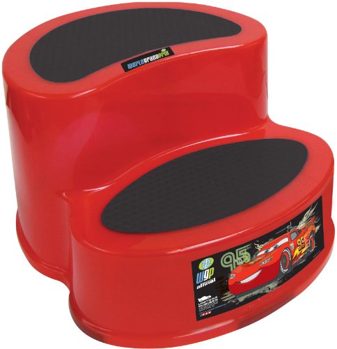 Disney Cars 2-Step Step Stool - Durable Construction - Non-Slip Surface and Feet - Lightweight - Red - 18 Inches x 14 Inches x 8 Inches