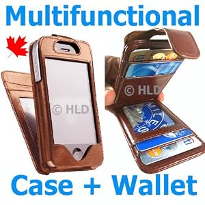 Flip Wallet Card Leather Case for Iphone 4 Iphone4 in Coffee Color - New Unique Style - Multifunctional Case - Premium Quality - Inside Surface Is Emerized Scratch Proof to Protect Your Iphone
