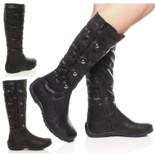 WOMENS LADIES CONCEALED WEDGE WINTER FLAT STRETCH CALF ZIP BOOTS SIZE 6 39
