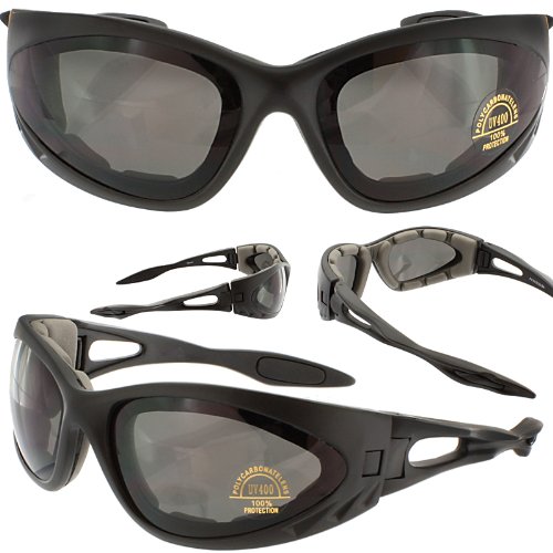 Road Rash Foam Padded LARGE Frame Motorcycle Sunglasses Various Lenses Large Frame