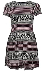 General Print Gathered Elastane/Viscose Short Sleeves Skater Dress/Party Dress/Mini Dress 