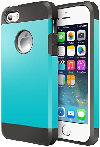 iPhone 5S Case, MiHua - | Hybrid Armor | Dual-Layer | Hard PC + Flexible TPU | Slim Shock-Proof Ultimate Protective Case TPU Bumper + [Scratch Resistant] For Apple iPhone SE/5S (Aqua)