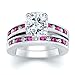 2.92 CT CUSHION DIAMOND W ROUND PINK SAPPHIRE RING SET
