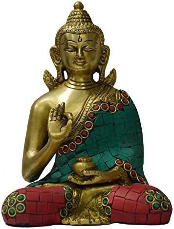 Ekta creations brass Kundal Buddha blessing in meditation gifting fortune peace harmony 10.5cm(l) X 7cm(w) X 15cm(h)