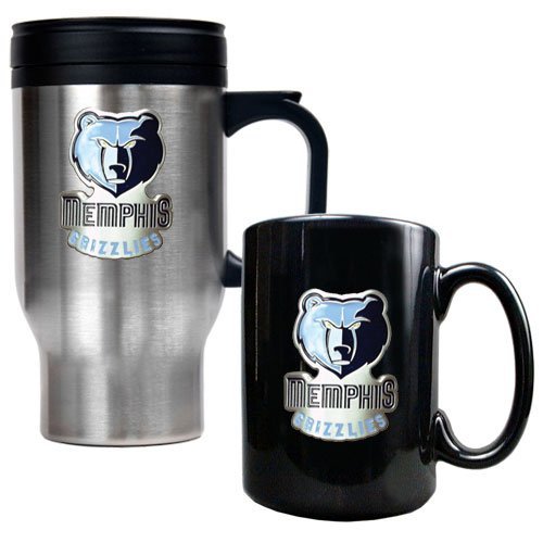 NBA Memphis Grizzlies Stainless Steel Travel Mug & Black Ceramic Mug Set - Primary Logo