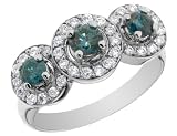 Blue & White Diamond Three Stone Ring 1.09 Carat (ctw) in 14K White Gold