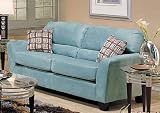 Sofa Couch with Wooden Legs Blue Microfiber