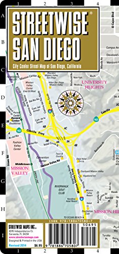 Streetwise San Diego Map - Laminated City Center Street Map of San Diego, California - Folding pocket size travel map with trolley lines