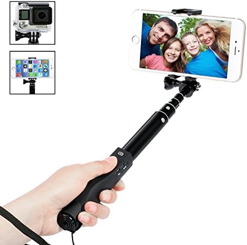Selfie Stick, Compact Foldable Aluminum Monopod Bluetooth Selfie Stick Adjustable Holder for Gopro Iphone 6 Iphone 6 Plus 5s 5c, Samsung Galaxy S6 Edge S5 and Other Andriod and Iphones, Black