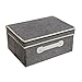 MyGift Decorative Gray Woven Collapsible Fabric Lidded Shelf Storage Bin/Closet Organizer Box Basket