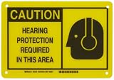 Brady 62545 7 Height, 10 Width, B-120 Premium Fiberglass, Black On Yellow Color Alert Sign, Legend Caution, Hearing Protection Required In This Area (With Picto)