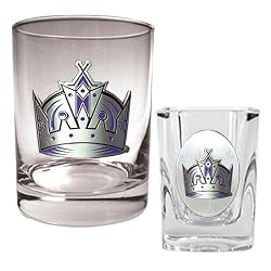 Los Angeles Kings NHL Rocks Glass & Square Shot Glass Set - Primary Logo by Great American Products