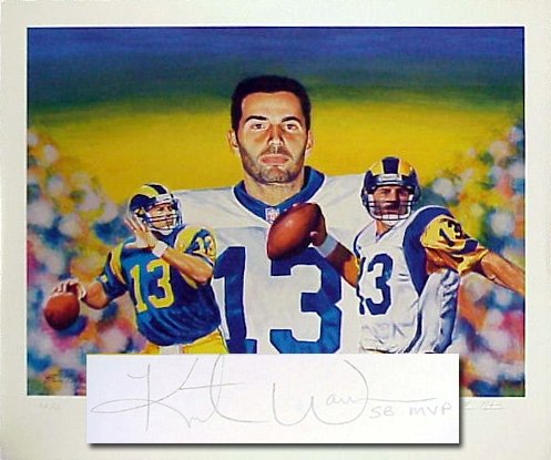 Kurt Warner Autographed St. Louis Rams Lithograph by Ben Teeter Inscribed SB MVP, Limited Edition of