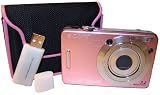 Sony Cybershot DSCW55 7 MP Digital Camera with 3x Optical Zoom (Pink) with Case and Memory Card Reader/Writer