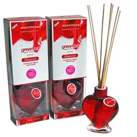Greenair Earth Friendly Aromatherapy Reed Diffusers, 5-Ounce Containers With Heart Shaped Bottle, Plumeria Fragrance (Set of 2)