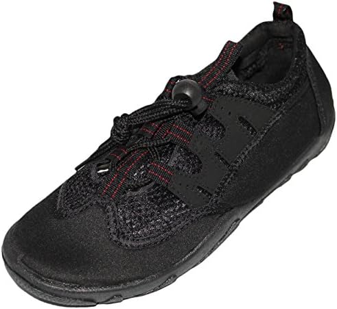 Unisex Men's / Women's water shoes aqua slippers with Drawstring closure for secure and easy fit (Men 10 / Women 12, Black / Black)