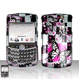 Black Check Pink Butterfly Snap on Design Case Hard Case Skin Cover Faceplate for Blackberry Curve 8300 8310 8320 8330 + Screen Protector Film