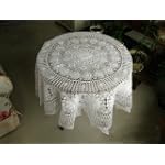 Vintage Hand Crochet White Round Table Cloth 54"x54"