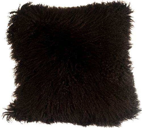 Pillow Decor - Mongolian Sheepskin 18 x 18 Black Throw Pillow