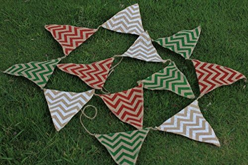 Weiqiao Home Decoration Banner /Crafts Natural Hessian Burlap Banner Wedding Party Decorations Bunting Banner 12 Flags Jute