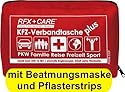 RFX + Care FA200-5320716 KFZ-Verbandtasche rot, Inhalt nach DIN 13164 § 35h STVZO + Beatmungsmaske + Pflaster + EXTRAS