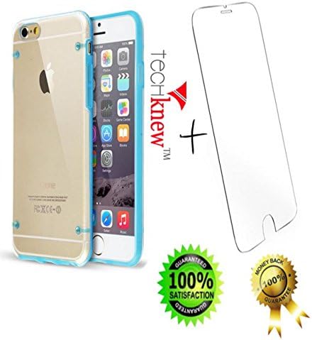 iPhone 6 Case Crystal Clear Transparent Ultra Slim [Hard TPU] Plastic Cover Anti Scratch iPhone 6 (4.7) Skin Clear/Blue + iPhone 6 Screen Protector Dirt Proof Silicon Coating Super Easy to Apply to Phone [UV Protection Against Eye Strain Caused By LCD Screen + 1 Cleaning Cloth By Tecknew